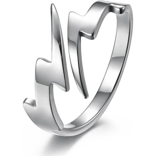 Titanium Steel lightning Shaped Rings for Women Men Fashion Adjustable Finger Rings Birthday Gift