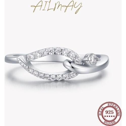 Ailmay 100% 925 Sterling Silver Simple Irregular Geometric Shape CZ Finger Ring For Women Minimalist Fine Jewelry 2021 New Style