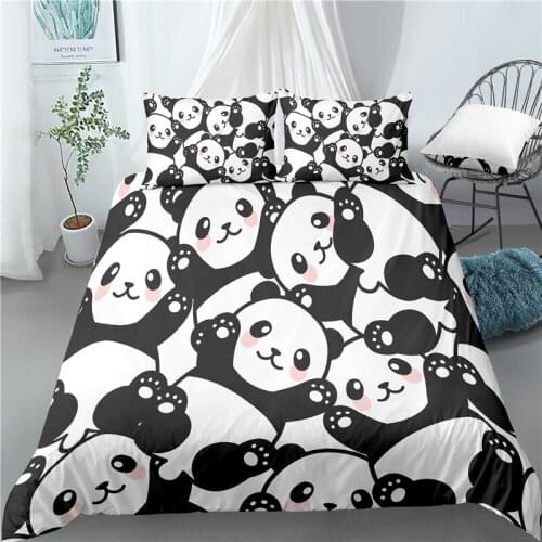 Home Living Luxury 3D Cartoon Panda Print 2/3Pcs Comfortable Duvet Cover PillowCase Bedding Sets Queen and King EU/US/AU Size