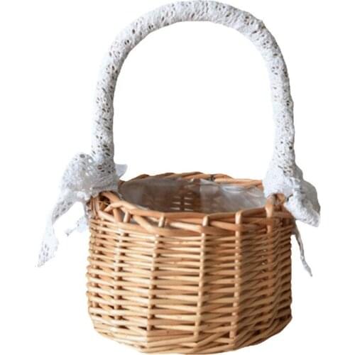Basket Storage Boxes Home Decoration Pot Rattan Weaving Flower Woven Wedding Round Unisex Kid Solid With Handles Hoppet