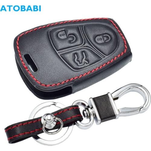 Leather Car Key Cover For Mercedes Benz B C E ML S CLK CL Class 3 Buttons Smart Remote Fob Protector Case Keychain Bag Accessory