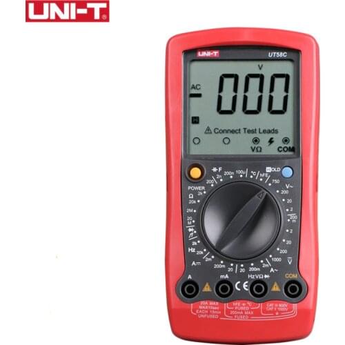 UNI-T UT58C General Digital Multimeters Full Icon LCD Display Temperature Frequency Capacitance Diode Transistor AC/DC Tester