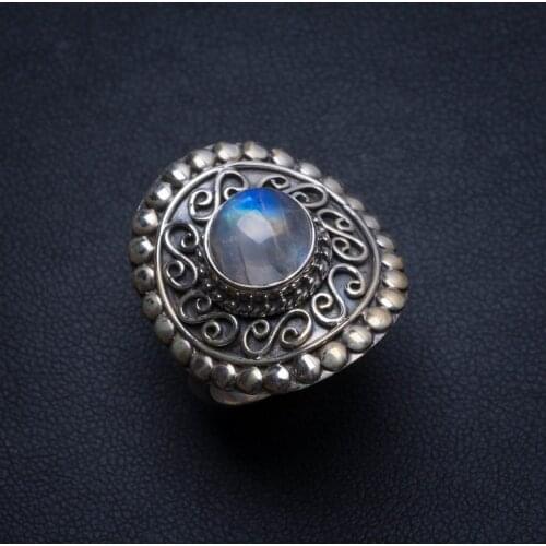 Natural Rainbow Moonstone Handmade Unique 925 Sterling Silver Ring, size 7 U1683