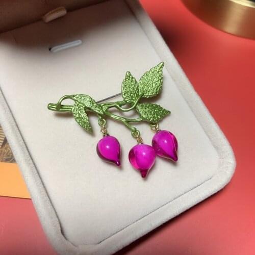 New original retro Dong Brooch forest flower bud leaves Smart Glass Brooch Baroque simple coat pin