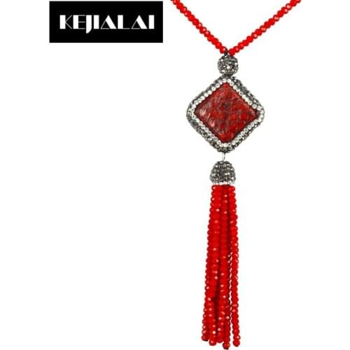 New Design Hot Handmade Tassel Pendant Necklace Natural Stone Charm with Rhinestone Boho Style Women Jewelry Glass Crystal Beads