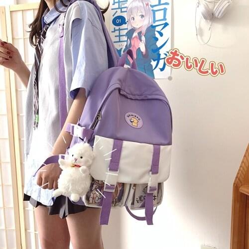 New Summer Transparent Pocket Design Nylon Women Backpack Female Lovely Shoulder Bag College Girls' Contrast Color Schoolbag