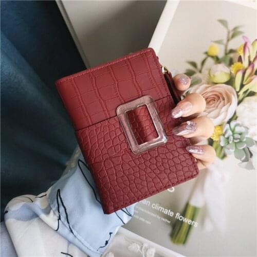 New Folding Wallet Womens Short Crocodile Pattern Wallet Simple Ultra-Thin Zipper Coin Purse