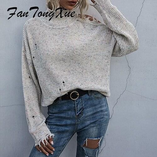 Fall Sweaters for Women 2021 Print Hole Office Lady Winter Sweaters Women Straight Off Shoulder High Neck Knitted Pullovers