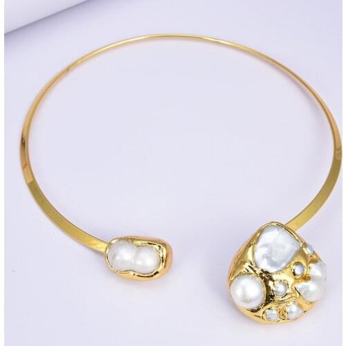 White Keshi Pearl 24 K Yellow Golden Plated Choker Necklace