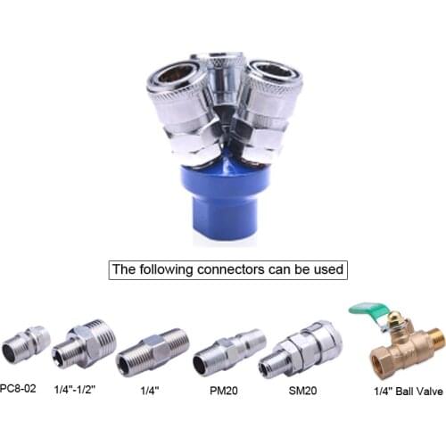C Type Pneumatic Fitting 1/4" Female Thread 3 Way Air Hose Quick Coupler Socket Connector With 1/4" Ball Valve/PM20/SM20