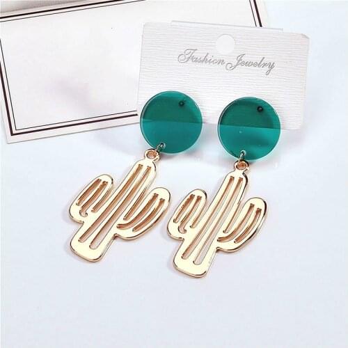 Simple DIY Gold Color Cactus Shaped Pendant Drop Earrings for Women Girls Irregular Fashion Earrings Party Jewelry
