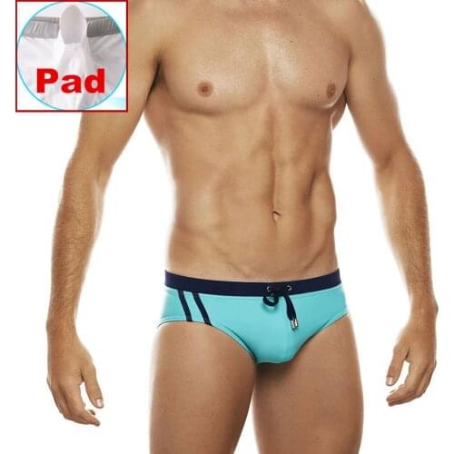 Sexy Swimwear Men Swim Briefs Front Removable Pad Push Up Cup Gay Bikini Bottom Beach Shorts Surf Trunks Bath Suits Wear