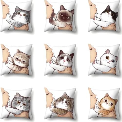 Cute Cat Cushion Cover Cartoon Animal Cat Polyester Throw Pillow Case Cover Decor Pillowcases Kussenhoes