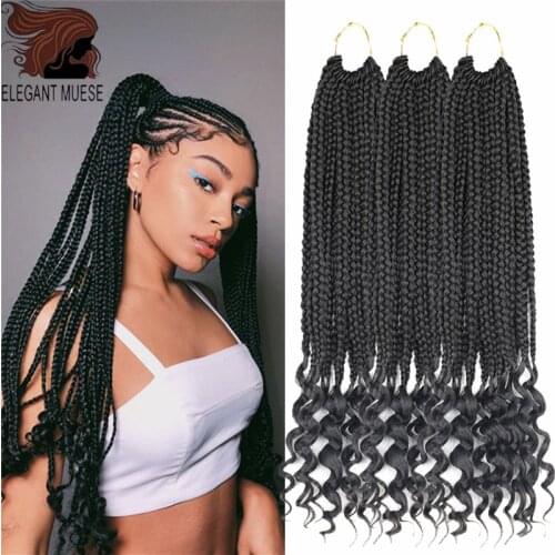 Box Braids Crochet Hair Extension 14 18Inch Goddess Box Braids Crochet Braids With Curly Ends Ombre Synthetic Braiding Hair
