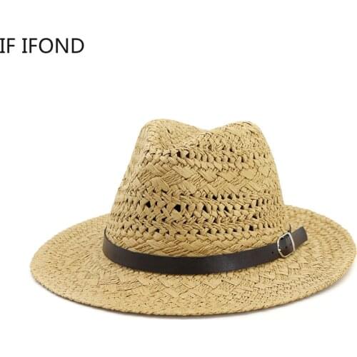 New Handmade Sun Straw Hat For Women Man Summer Fashion Vacation Beach UV Hats Wide Brim Panama Fedoras Hats