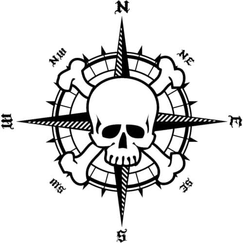 Car Sticker Personality NSWE Bardian Pirate Compass Skull PVC Car Decorative Sticker Cover Scratch Black/White, 16cm*15cm