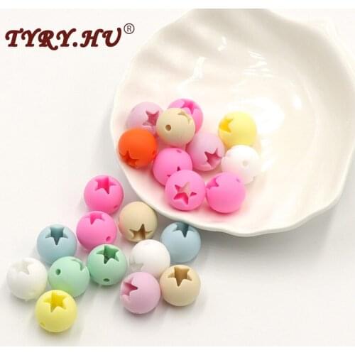 TYRY.HU Multicolor 30Pcs Star Shaped Hollow Silicone Beads For Jewelry Making Food Grade Baby Chewed Beads Combination Beads