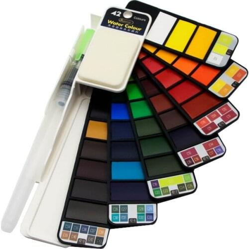 Superior 18/25/33/42 Colors Solid Watercolor Paint Set With Water Brush Pen Watercolor Travel Pigment Portable Foldable