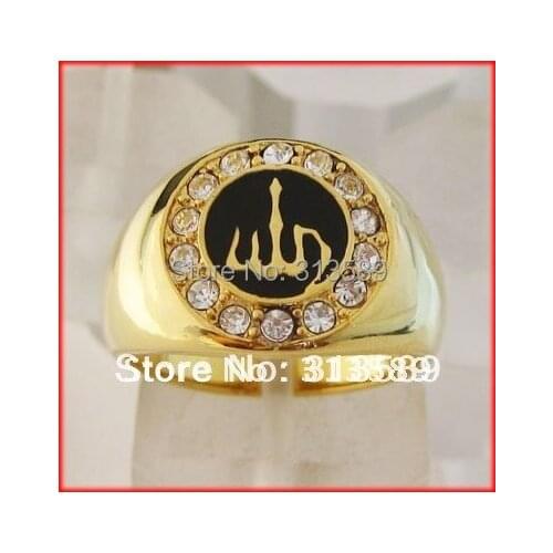 Order 10$ get free shipping/NEW LADY - GOLD COASTED COLOR FILLED BRASS MUSLIM ALLAH GOD RING SIZE 6 8 9 10 11 12