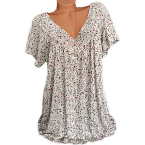 S-5XL Summer T Shirt Tee Ladies Boho V Neck Short Sleeve Printed Tshirt Loose Basic Black White T-Shirt Tops Plus Size for Women