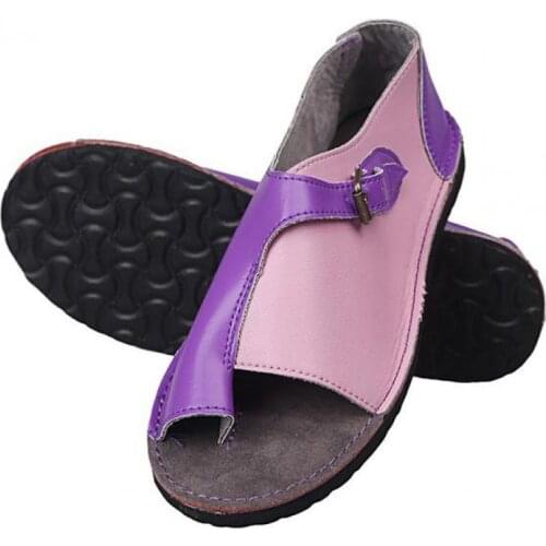 TGHDOF 2021 34-43 Large Size Sandals Women Flat Bottom Color Matching Buckle Toe Fish Mouth Shoes Woman Personality Roman Shoes