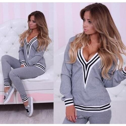 Zoulv 2021 V-neck Sweatshirt Pants Two Piece Set Outdoor Sportswear Women Fashion Tracksuit Long Sleeve Slim Casual Jogging Set