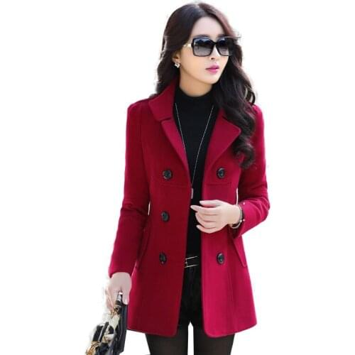 Winter Coat Jacket Womens New Bouble-breasted Coat Long Stylish Slim Plus Size Mom Overcoat Solid Color Trench Overwear A37