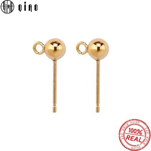 1pair 3-4MM Round14K Gold Filled Stud Earring Ear Pins Ball Shape Earring Hooks For DIY Handmade Female Earring Jewelry Design