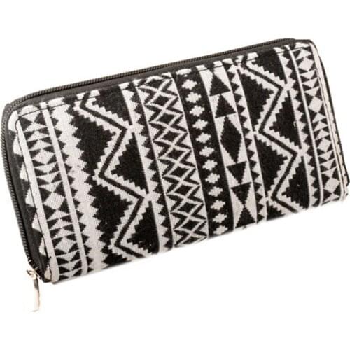 10PCS / LOT Bohemia Purse National Style Womens Wallet Geometric Pattern Canvas Wallet High Capacity Phone Pocket Large Purse