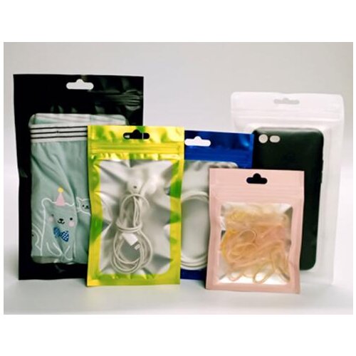 100Pcs Zip Lock Resealable Mylar Bags Matte Clear Window Package Foil Food Bag Hang Hole Plastic Zipper Pouches for Electronics