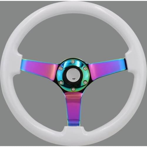 14inch Wooden Steering Wheel Deep Dish Drift Sport Steering Wheels with Neo Chrome Spokes