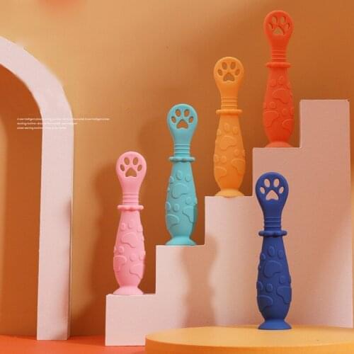 2Pcs Baby Spoon Set Silicone Teether Infant Anti-slip Feeding Training Tableware