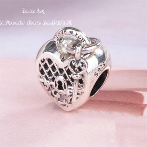 2018 Autumn Release Sterling Silver vintage cutout heart lock key Charm Bead Fits All European DIY Bracelets & Necklac