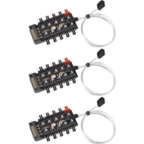 3PCS Computer Cable Connectors PWM Fan HUB Fan Speed Controller PC 1 to 10 4pin Fan Splitter Cable Adapter SATA Power for Mining