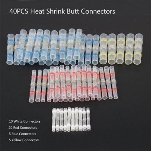 40Pcs/lot 26-10 AWG Heat Shrink Butt Terminals Waterproof Insulated Splice Cable Solder Seal Wire Connectors Kit