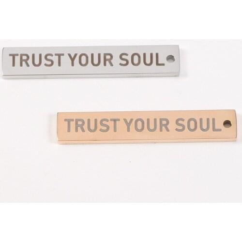 5pcs/Lot Stainless Steel Mirror Polish Rectangle Stamping Trust Your Soul Letter Bar Charm For Jewelry Making Accessories