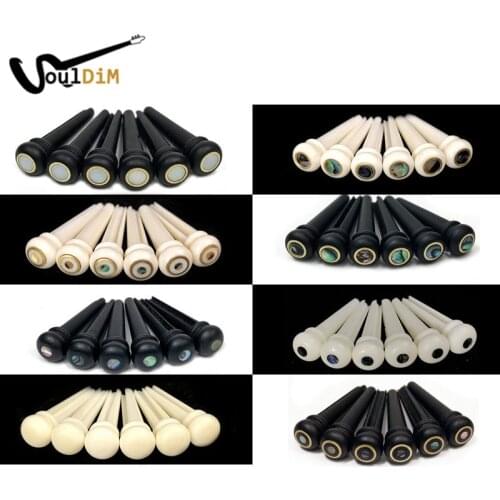 6pcs Real Bone Acoustic Guitar Bridge Pins Pure Bone Ebony Bridge Pin with Brass Circle for Folk Guitar Replacement Accessories