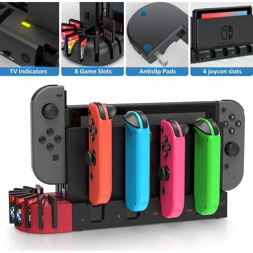 6 in 1 Portable ABCD Joypad Controller Charger Stand USB Console Charging Playstand With 8 Game Card Slots For Nintendo Switch