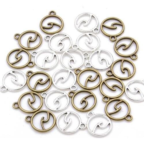 80PCS 11*14mm 2 Color Hollow Round Waves Charms Both Hands Pendant Jewelry Metal Alloy DIY Necklace Bracelet Earrings Marking