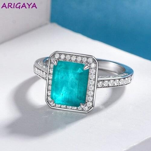 925 sterling silver Finger Rings With Created Emerald Gemstone Paraiba Tourmaline Ring Luxury Wedding Jewerlry for Women 2021