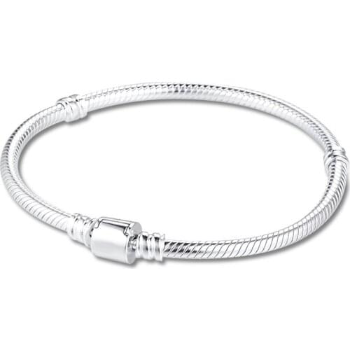 Moments Barrel Clasp Snake Chain Bracelet Sterling Silver Jewelry nail bracelets for women Fits Original Charms & Beads DIY