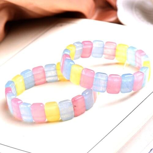 Natural Crystal Chalcedony Stone Bracelet Charm Colourfull Mineral Jewelry Crystals Energy Healing Stone Ladies Jewelry DIY Gift