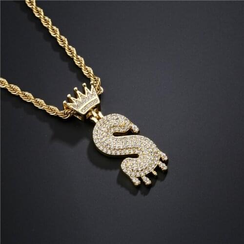 Crown Bail Drip Bubble Initial Letters Rope Chain Necklaces & Pendant For Men Women Gold Color Cubic Zircon Hip Hop Jewelry