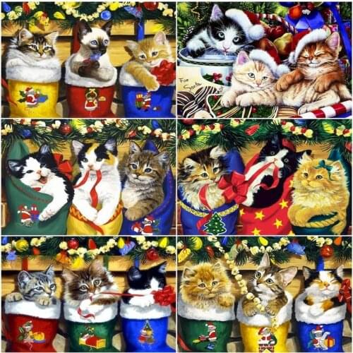 CHENISTORY Paint By Number Christmas Cat Drawing On Canvas Handpainted Painting Art Gift Diy Pictures By Number Animal Kits Home