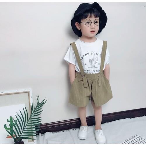 Children Casual Shorts Brand Fashion Baby Boys Striped Overalls Short Pants Kids Cotton Suspender Capris Pants Toddler Trousers