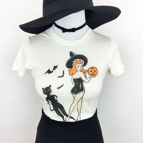 Bat Pumpkin Halloween T Shirts Women Cotton Witch Graphic Tee Classic Hell Grunge Gothic Party Tshirt Short Sleeve Dropshipping