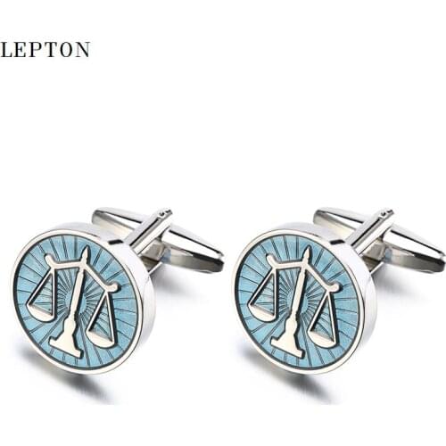 Hot Sale Libra Scales Cufflinks Lepton Stainless Steel Round balance Cuff links for Mens Shirt Studs Gift Lawyer Relojes gemelos