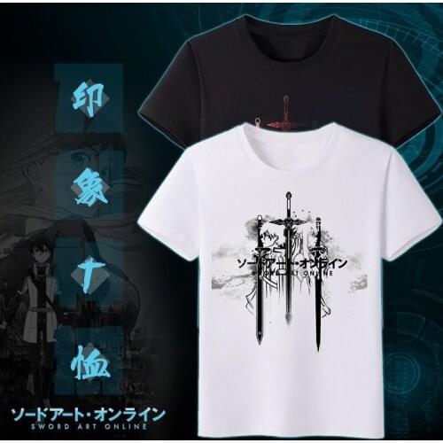 SAO Sword Art Online Anime Unisex T-shirt Summer Cotton Short Sleeve Shirt TEE Tops Nice Pattern Color White&Black 1