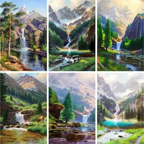 Huacan 5d DIY Diamond Painting Mosaic Mountain Landscape Kit Full Square Diamond Embroidery Spring Home Decoration