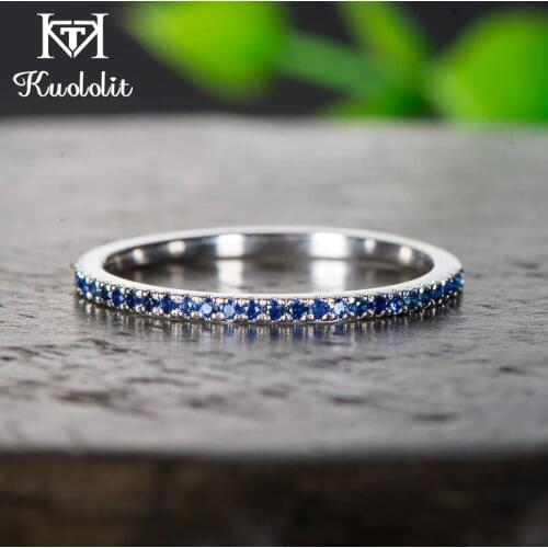 Kuololit 10K band Natural Sapphire Gemstone Solid Gold Rings for Women Handmade Eternity Band for Bride Wedding Fine Jewelry